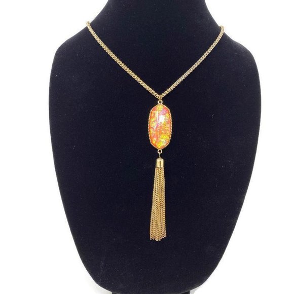 Jewelry - Gold Tone 18″ Necklace with Faux Orange Fire Opal